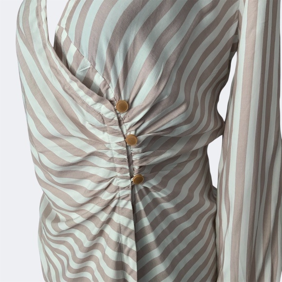 Anthropologie Maeve Mauve Ivory Surplice Wrap Draped Long Sleeve Blouse Shirt 4 - Picture 6 of 14